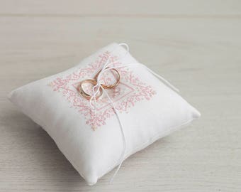 Ring Bearer Pillow - Ring Pillow - Wedding Pillow -  Embroidered White Blush Ring Pillow -  Pink white ring bearer pillow