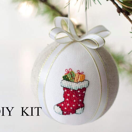 Cross Stitch Kit Five Mini Christmas Tree Decorations Etsy Canada