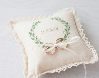 Ivory Ring Bearer Pillow with  laurel wreath personalized