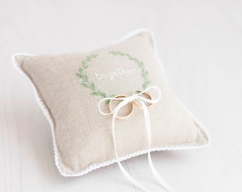 Ring Bearer Pillow, Wedding Ring Pillow, rustic ring pillow, laurel wreath ring pillow, personalized ring bearer pillow, hygge wedding decor