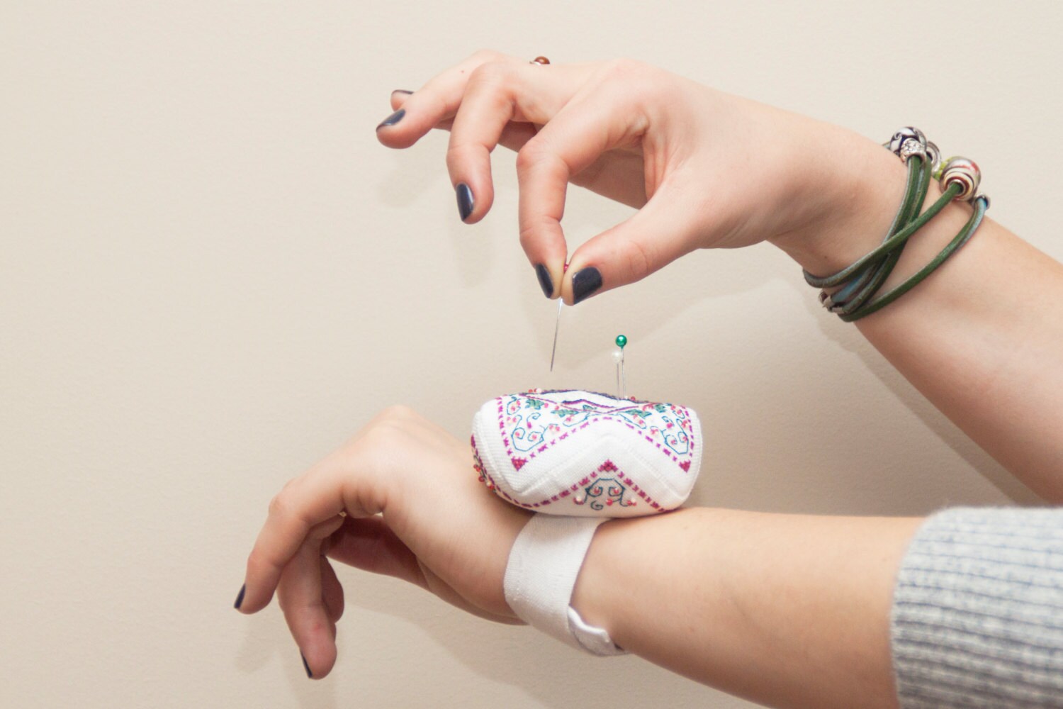 PIN CUSHION wrist biscornu with cross stitch winter berries Etsy