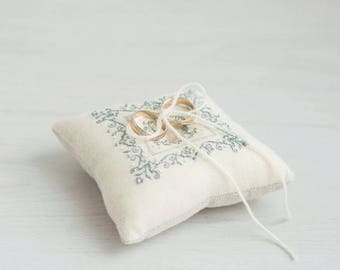 Ring Bearer Pillow - Ring Pillow - Wedding Pillow -  Embroidered Ivory Beige Ring Pillow