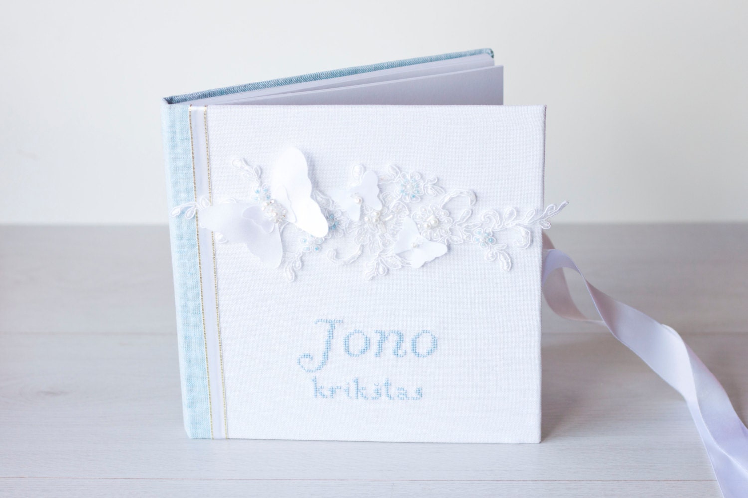 Personalized baby baptism guests book natural white and baby Etsy