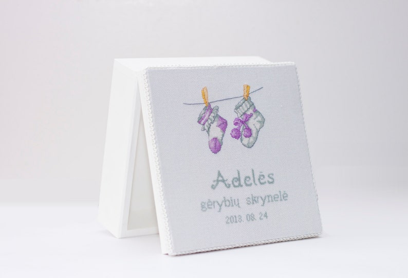 Personalized Baby Keepsake Memory Box with cross stitch Etsy
