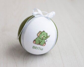 Baby's first christmas ornament, custom christmas decoration natural linen decorated with cross stitch picture