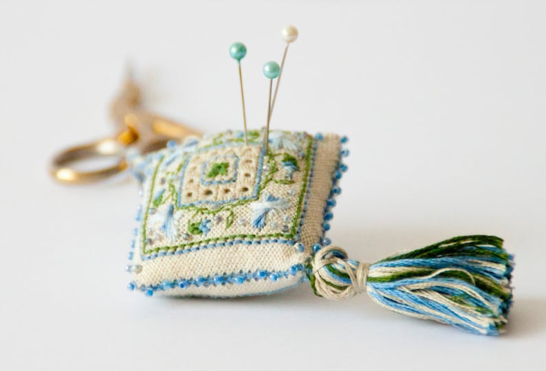 SET of 2 pin cushion with cross stitch flowers and Etsy