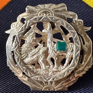 Peruvian Man Playing Flute With Llama Sterling Silver Pendant or Brooch