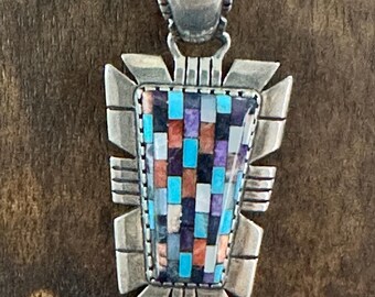Carolyn Pollack Relios Multi Stone Inlay Sterling Silver Pendant Brooch