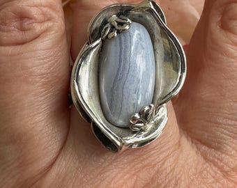 Carolyn Pollack Relios Blue Lace Agate Sterling Silver Ring Size 8