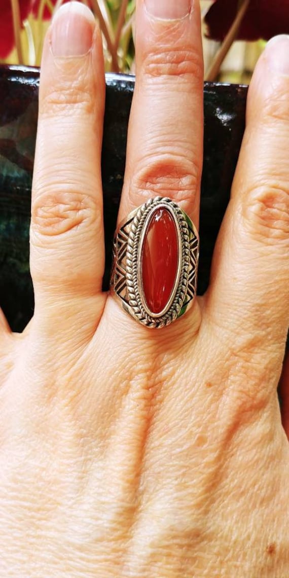 Carnelian Sterling Silver Ring Signed Size 6.75 - image 2