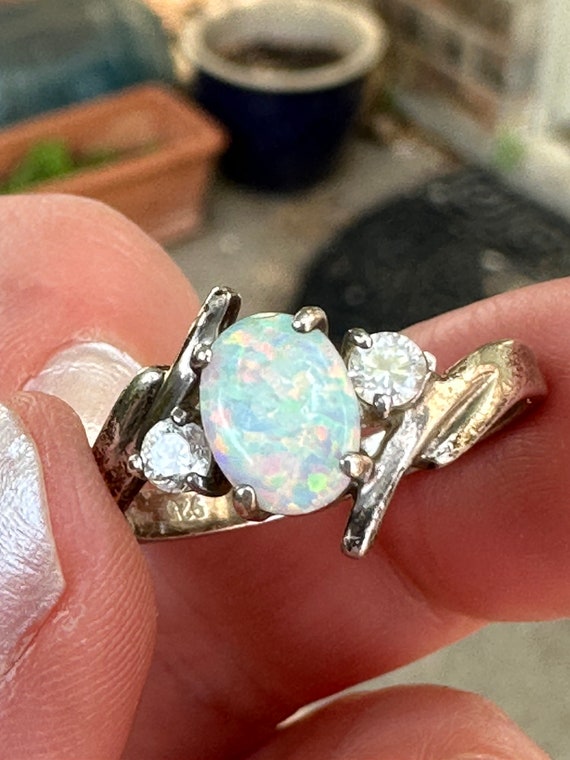 Dazzling Lab Opal Sterling Silver Ring Size 8.25 - image 3