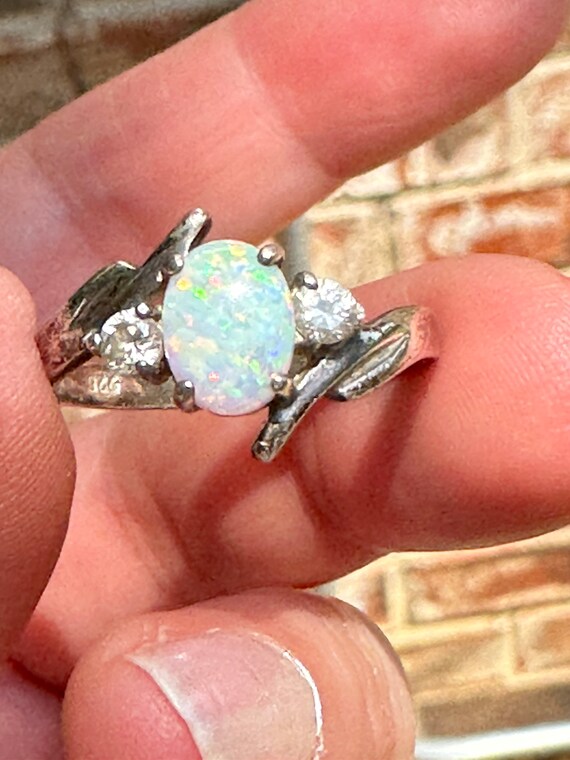 Dazzling Lab Opal Sterling Silver Ring Size 8.25 - image 1