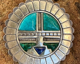 Carlisle Carolyn Pollack Jewelry Southwestern Sterling Silver Turquoise Malachite and Lapis Boho Brooch Pendant
