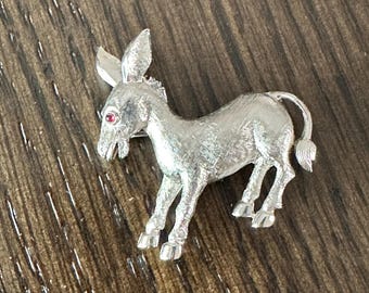 Trifari Vintage Crown Over T Red Eye Donkey Pin Silver Metal