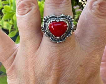 Carolyn Pollack Relios Red Jasper Heart American West Sterling Silver Ring SZ 8