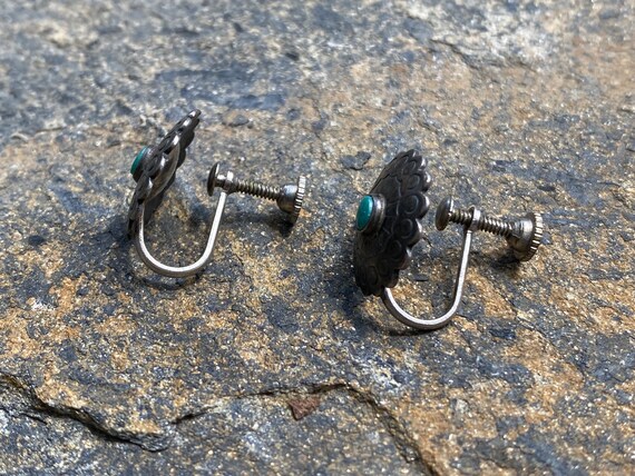 Zuni Turquoise Screw Back Sterling Silver  Earrin… - image 3