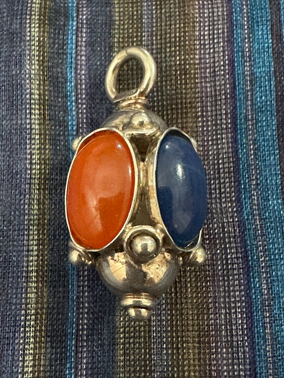 Sterling Silver Orange and Blue Cabochon Pendant - image 1