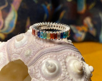 Multi Color Rainbow CZ 925 Ring Size 4