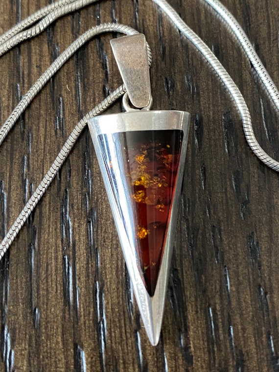 Orange Amber Sterling Silver Necklace 20 Inch Long