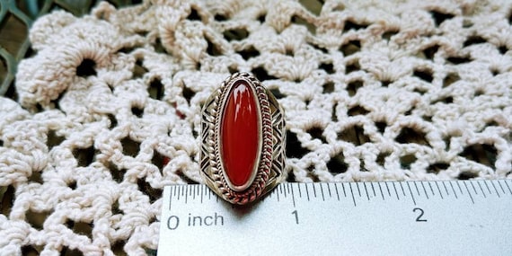 Carnelian Sterling Silver Ring Signed Size 6.75 - image 5