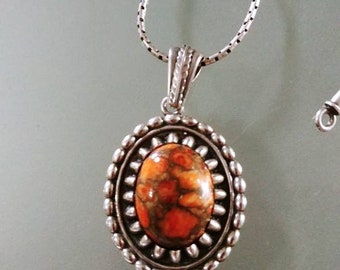 Orange Jade Sterling Silver Necklace