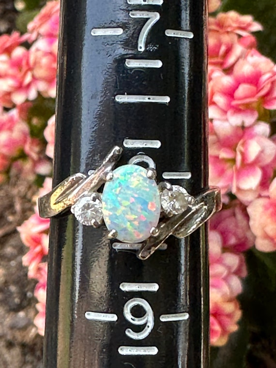 Dazzling Lab Opal Sterling Silver Ring Size 8.25 - image 2