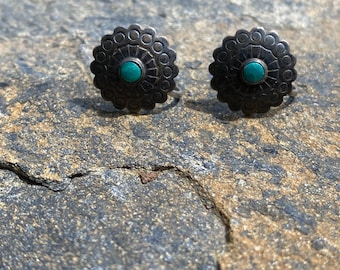 Zuni Turquoise Screw Back Sterling Silver  Earrings