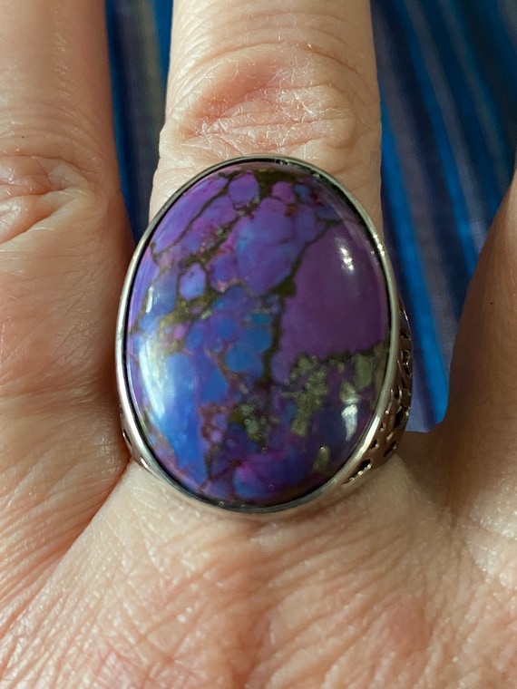 Copper Purple Turquoise Sterling Silver Ring Size 
