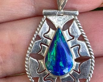 Taxco Cardenas Blue Opal Sterling Silver Pendant