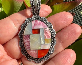 Carolyn Pollack Relios Multi Stone Inlay Sterling Silver Pendant