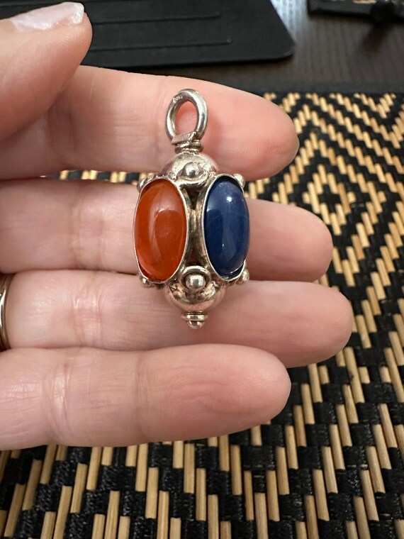 Sterling Silver Orange and Blue Cabochon Pendant - image 2