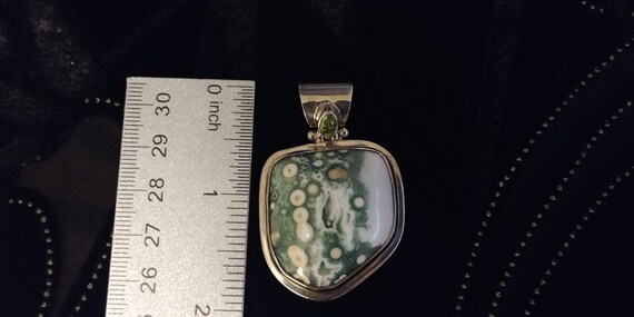 Vintage Sterling Silver Green and White Agate wit… - image 2