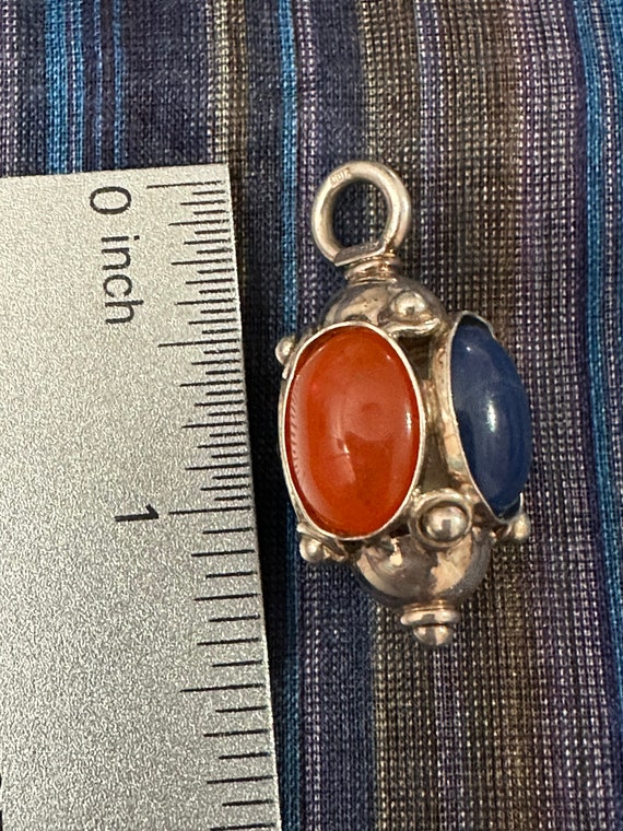 Sterling Silver Orange and Blue Cabochon Pendant - image 4