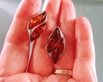 Beautiful Amber Sterling Silver French Clip Earrings