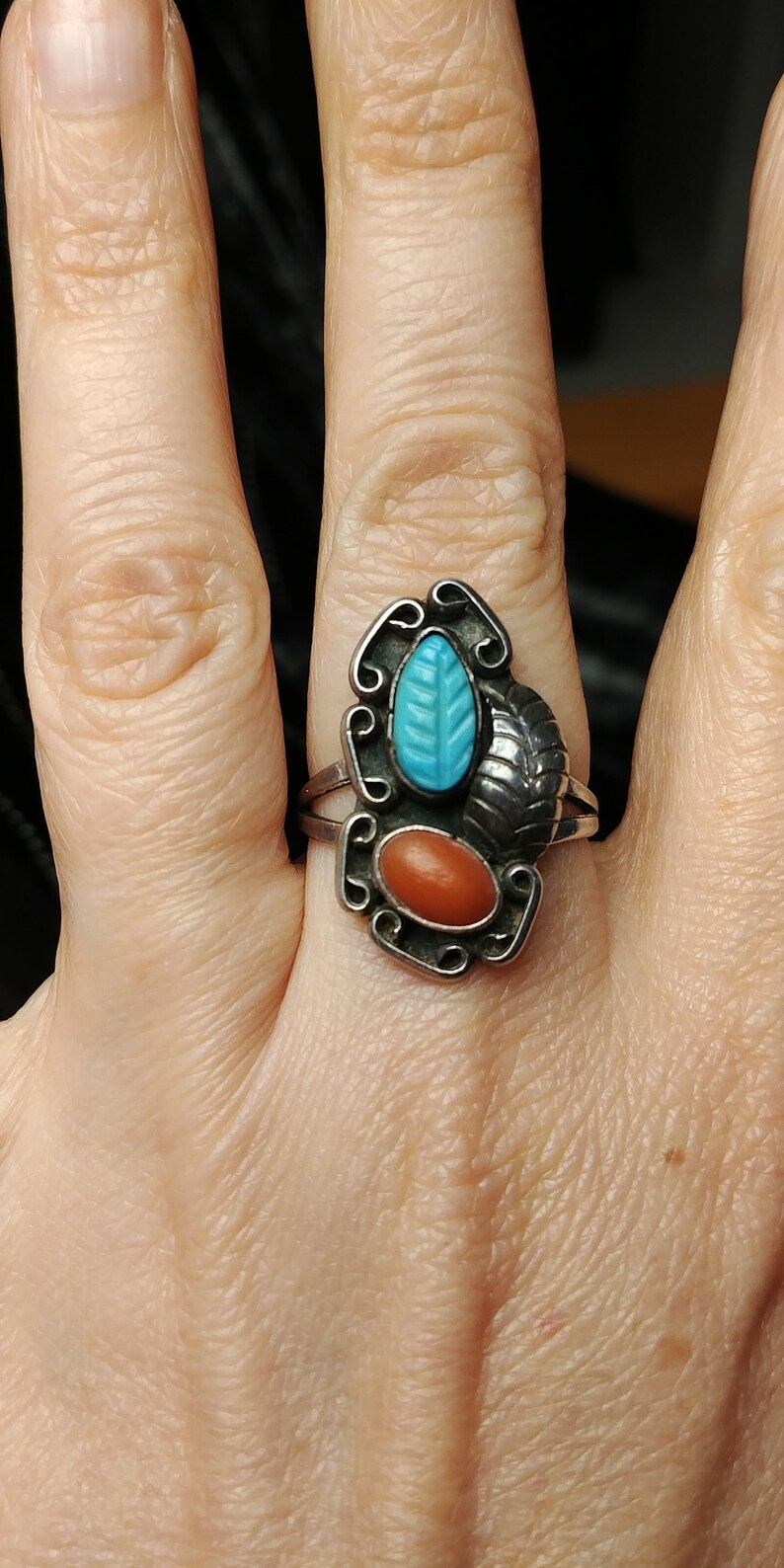 Vintage Navajo Sterling Silver Squash Blossom Ring of Natural Etsy