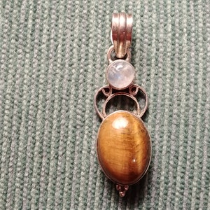 Moonstone and Tigers Eye Sterling Silver Pendant image 1