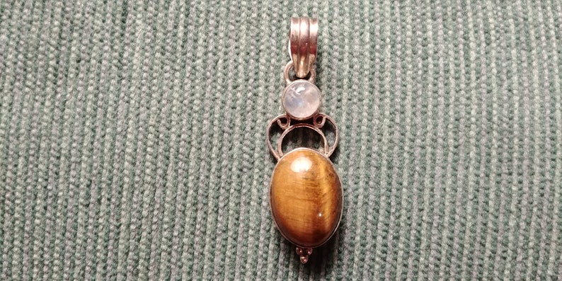 Moonstone and Tigers Eye Sterling Silver Pendant image 1
