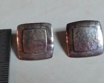 Vintage Sterling Silver Earrings Hammered Square