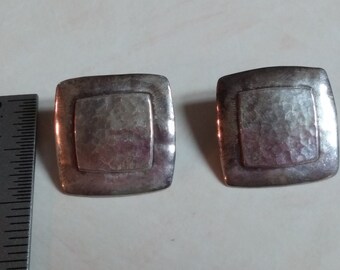 Sterling Silver Earrings Hammered Square