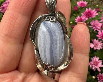 Carolyn Pollack Relios Southwestern Blue Lace Agate Sterling Silver Pendant