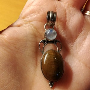 Moonstone and Tigers Eye Sterling Silver Pendant image 4