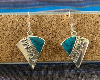 Turquoise Sterling Triangle Dangle Earrings