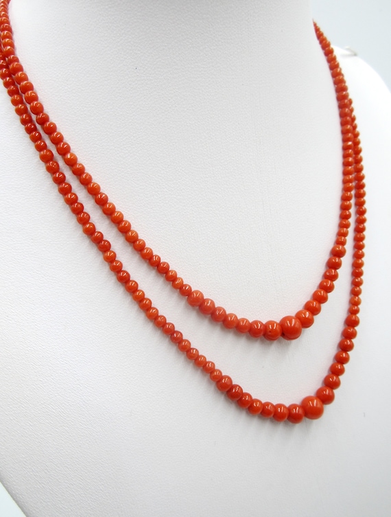 Antique natural Italy double string coral beads ne