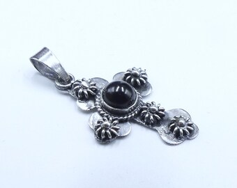 アクセサリー Vintage Mexican silver necklace charm Vintage Marked TL-91 Mexico 925 Sterling Silver Onyx