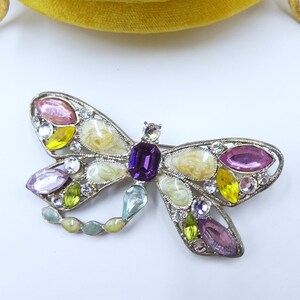 Vintage silver tone multi color rhinestone enamel butterfly pin brooch