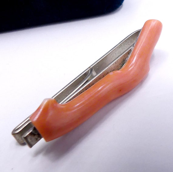 Vintage metal & natural shape coral tie clip - image 1