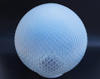 Stor vintage Art Deco-skärm i krom och texturerat opalglas, endast reservskärm