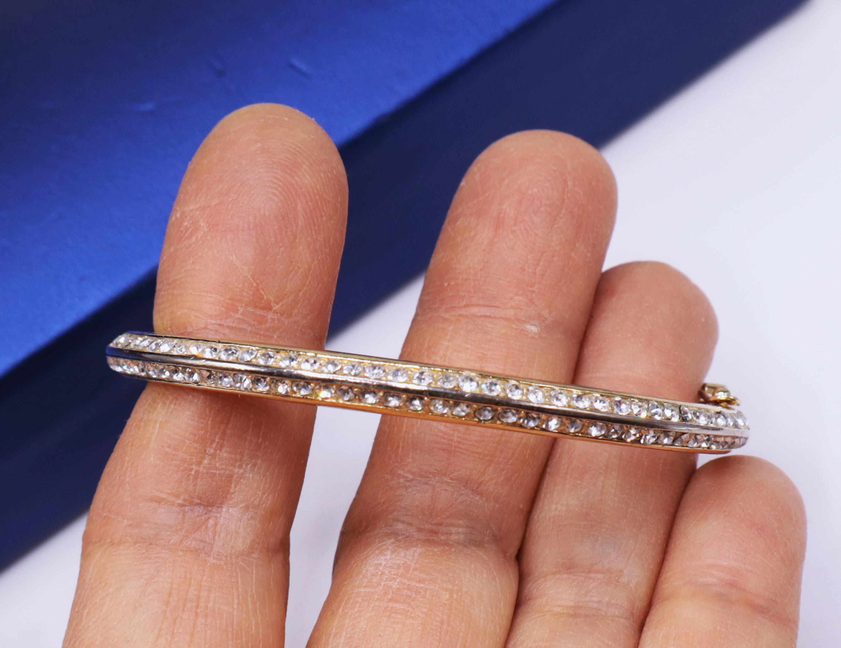 Vintage Signed Christian Dior Gold Plated Clear Crystal Pave