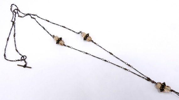 Vintage brass chain & glass beads long necklace - image 2