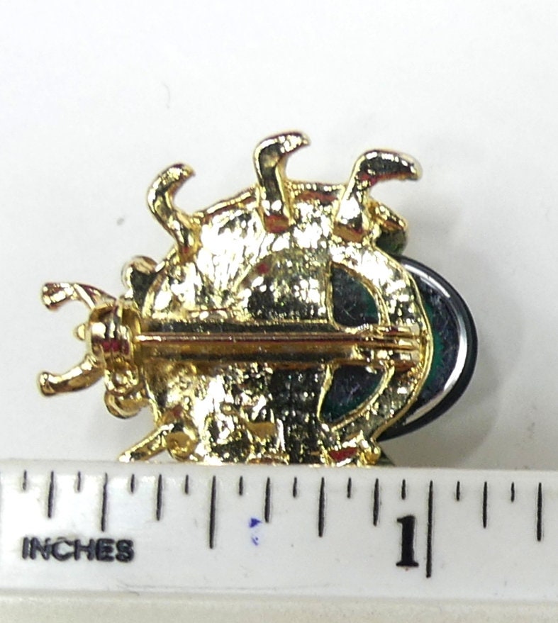 Vintage Gold Tone Green Rhinestone Green Glass Cabochon
